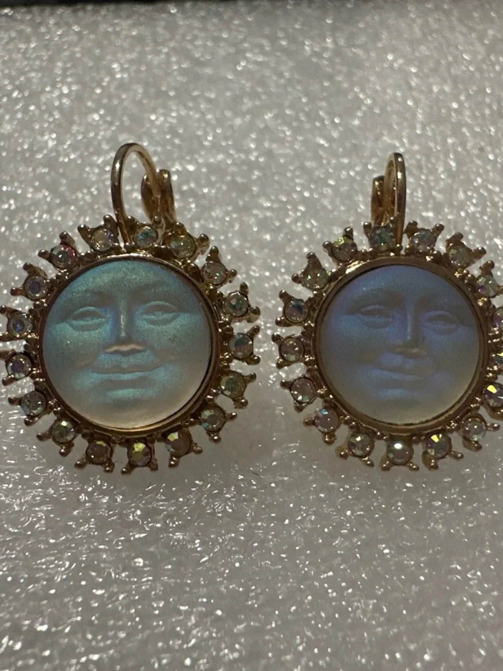 Kirks Folly Gold-Tone Iridescent Blue-Green Moon Face Drop Earrings - Picture 1 of 3